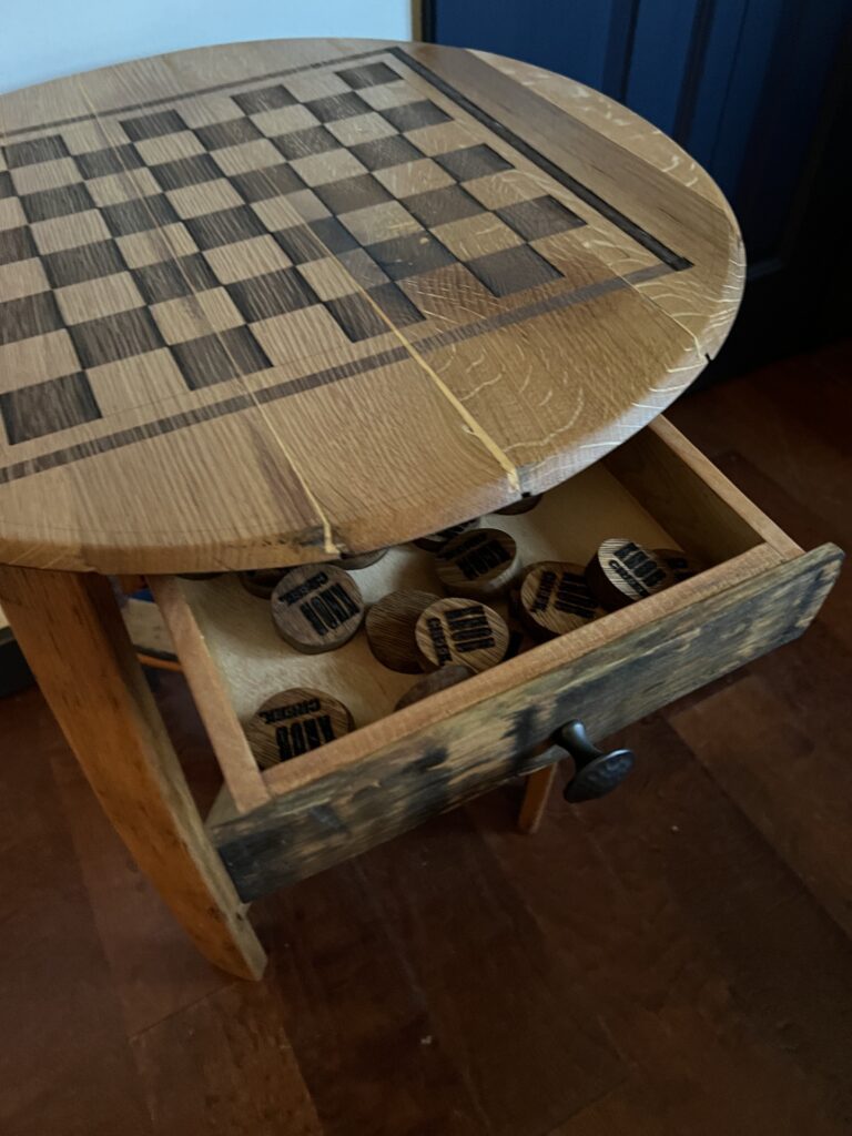 Checkerboard side table with drawer