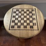 A table with a checker board design