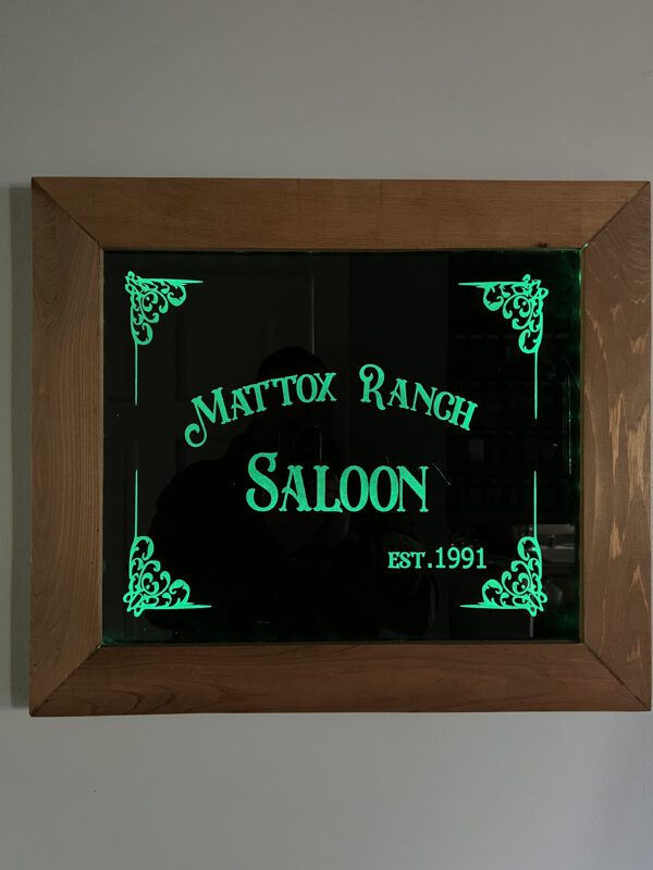 Etched Glass - MATTOX RANCH SALOON WOODEN BOARD Black Color with Green color text